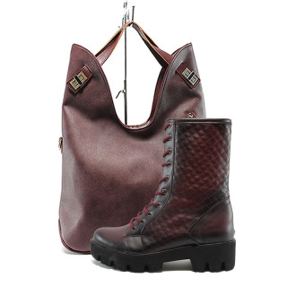Винен комплект обувки и чанта - всекидневни обувки за есента и зимата N 10007686