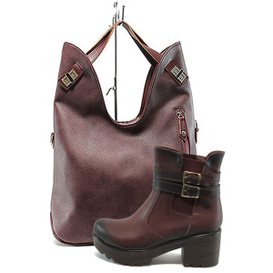 Винен комплект обувки и чанта - всекидневни обувки за есента и зимата N 10007689 Винен комплект обувки и чанта - всекидневни обувки за есента и зимата N 10007689