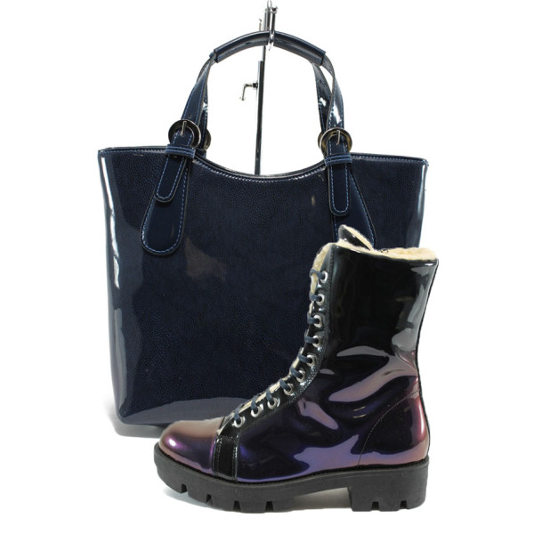 Син комплект обувки и чанта - елегантност и удобство N 10007737