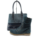 Син комплект обувки и чанта - елегантност и удобство N 10007743