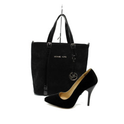 Черни дамски обувки и чанта комплект ЕО 25002 и АИ 312 черен велурKP