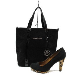 Черни дамски обувки и чанта комплект Marco Tozzi 2-22416-34 и АИ 312 черен велурKP