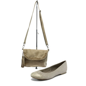 Бежови дамски обувки и чанта комплект Marco Tozzi 2-22104-24 и ИО 28 бежовKP