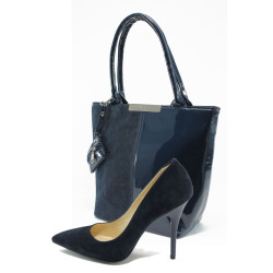 Елегантни сини дамски обувки и чанта комплект МИ 2015 и АИ 1036 син велурKP