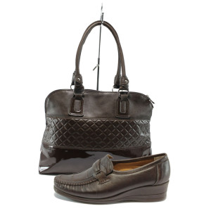 Практични кафяви дамски обувки и чанта комплект МИ 104 и АИ 021 кафеKP