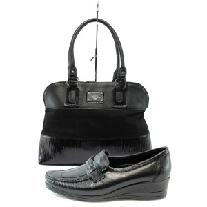 Практични черни дамски обувки и чанта комплект МИ 104 и АИ 021 черенKP