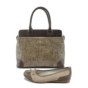 Кафяви дамски обувки и чанта комплект