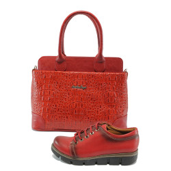 Червени дамски обувки и чанта комплект