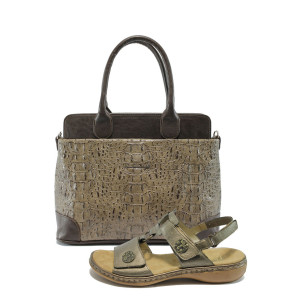 Кафяви дамски сандали и чанта комплект