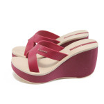 Розови дамски чехли, pvc материя - всекидневни обувки за лятото N 10008589