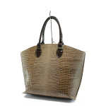 Бежова дамска чанта, еко-кожа с крокодилска шарка - елегантен стил за вашето ежедневие N 10007937