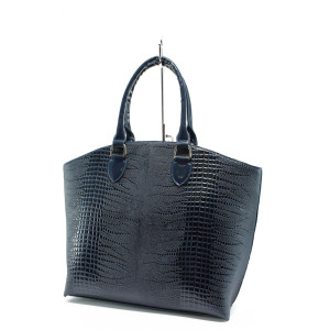 Синя дамска чанта, еко-кожа с крокодилска шарка - елегантен стил за вашето ежедневие N 10007938