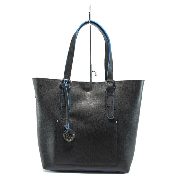 Черна дамска чанта, здрава еко-кожа - удобство и стил за вашето ежедневие N 10007991