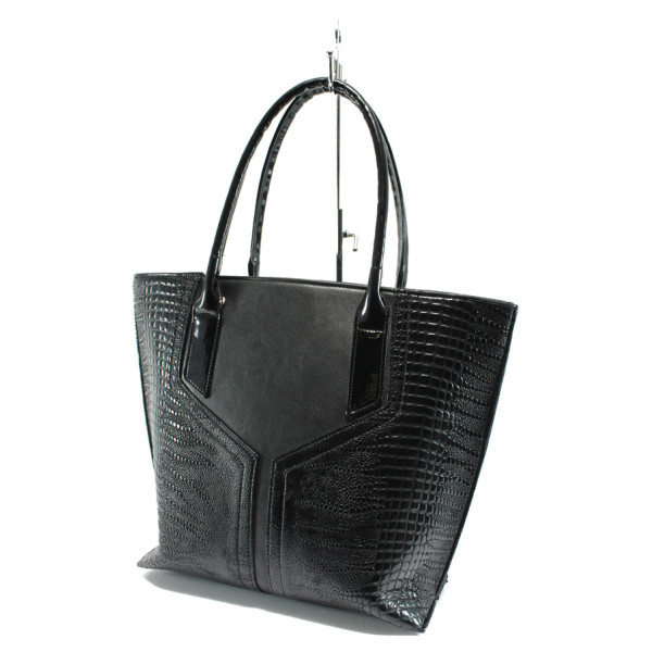 Черна дамска чанта, здрава еко-кожа - елегантен стил за вашето ежедневие N 10008138