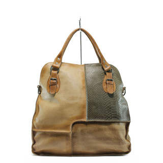 Бежова дамска чанта, естествена кожа N 10008440
