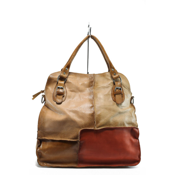 Бежова дамска чанта, естествена кожа - удобство и стил за вашето ежедневие N 10008702