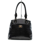 Черна дамска чанта, еко-кожа с крокодилска шарка - удобство и стил за вашето ежедневие N 10009293