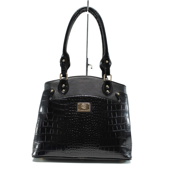 Черна дамска чанта, еко-кожа с крокодилска шарка - удобство и стил за вашето ежедневие N 10009293
