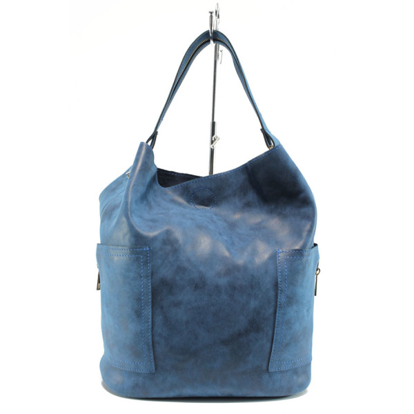 Синя дамска чанта, здрава еко-кожа - удобство и стил за вашето ежедневие N 10009296