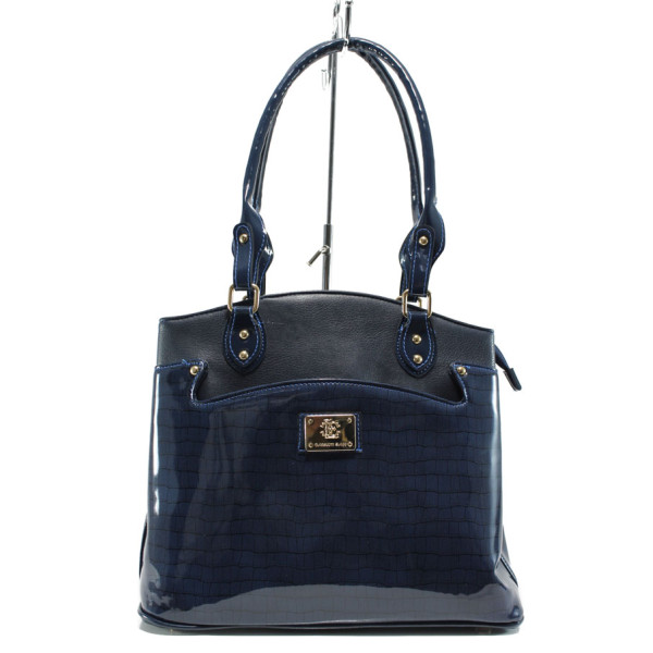 Синя дамска чанта, лачена еко кожа - удобство и стил за вашето ежедневие N 10009446