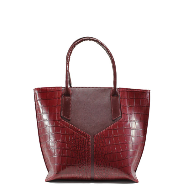Винена дамска чанта, еко-кожа с крокодилска шарка - удобство и стил за вашето ежедневие N 10009447
