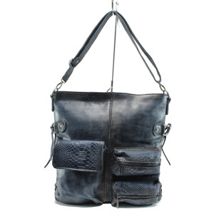 Синя дамска чанта, естествена кожа - удобство и стил за вашето ежедневие N 10009487