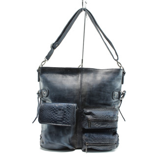 Синя дамска чанта, естествена кожа - удобство и стил за вашето ежедневие N 10009487