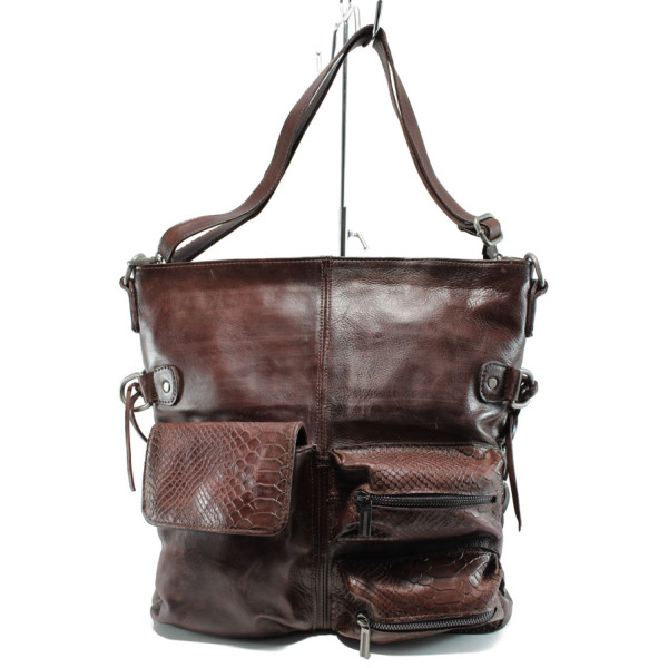 Винена дамска чанта, естествена кожа - удобство и стил за вашето ежедневие N 10009594