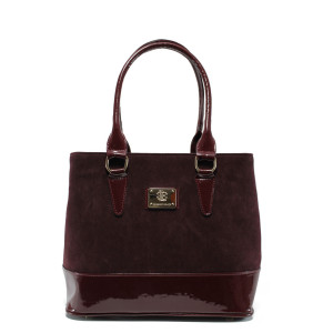 Винена дамска чанта, велурена еко-кожа и лачена еко-кожа - удобство и стил за вашето ежедневие N 10009676