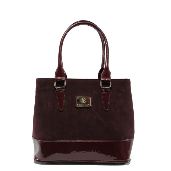 Винена дамска чанта, велурена еко-кожа и лачена еко-кожа - удобство и стил за вашето ежедневие N 10009676