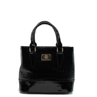Черна дамска чанта, еко-кожа с крокодилска шарка - удобство и стил за вашето ежедневие N 10009678