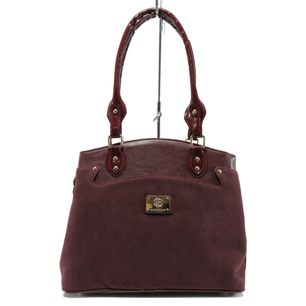 Винена дамска чанта, еко-кожа и велурена кожа - удобство и стил за вашето ежедневие N 10009738