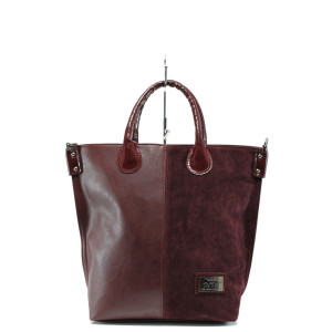 Винена дамска чанта, еко-кожа и велурена кожа - удобство и стил за вашето ежедневие N 10009737