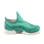 Зелени дамски обувки с равна подметка, естествена кожа с крокодилска шарка - спортни обувки за пролетта и лятото N 10007906