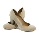 Бежови дамски обувки с висок ток, набук - официални обувки за целогодишно ползване N 10007909
