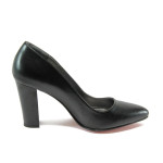 Черни дамски обувки с висок ток, здрава еко-кожа - официални обувки за целогодишно ползване N 10007913