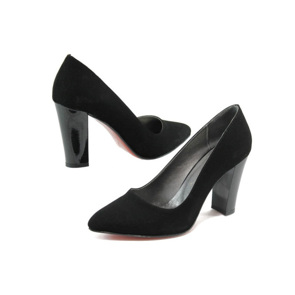 Черни дамски обувки с висок ток, здрава еко-кожа - официални обувки за целогодишно ползване N 10007914
