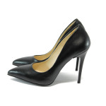 Черни дамски обувки с висок ток, здрава еко-кожа - официални обувки за целогодишно ползване N 10007912