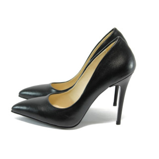 Черни дамски обувки с висок ток, здрава еко-кожа - официални обувки за целогодишно ползване N 10007912