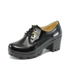 Анатомични черни дамски обувки със среден ток, здрава еко-кожа - всекидневни обувки за пролетта и есента N 10007918