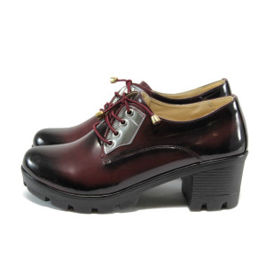 Анатомични винени дамски обувки със среден ток, здрава еко-кожа - всекидневни обувки за пролетта и есента N 10007919