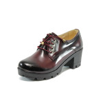 Анатомични винени дамски обувки със среден ток, здрава еко-кожа - всекидневни обувки за пролетта и есента N 10007919