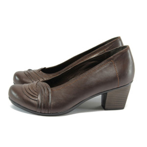 Кафяви ортопедични дамски обувки със среден ток, естествена кожа - всекидневни обувки за пролетта и есента N 10007923