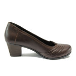 Кафяви ортопедични дамски обувки със среден ток, естествена кожа - всекидневни обувки за пролетта и есента N 10007923
