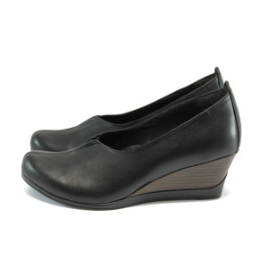 Черни ортопедични дамски обувки с платформа, естествена кожа - всекидневни обувки за пролетта и есента N 10007927