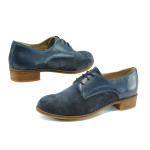 Сини ортопедични дамски обувки с равна подметка, естествена кожа и естествена велурена кожа - всекидневни обувки за пролетта и есента N 10007928