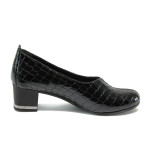 Черни ортопедични дамски обувки със среден ток, лачена естествена кожа - всекидневни обувки за пролетта и есента N 10007931