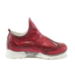 Червени дамски обувки с равна подметка, естествена кожа с крокодилска шарка - спортни обувки за пролетта и лятото N 10007944