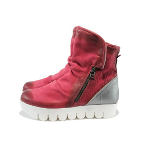 Червени дамски кецове, естествена кожа - всекидневни обувки за пролетта и есента N 10007947