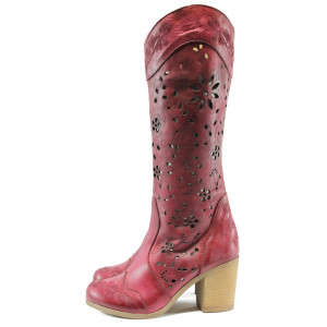 Червени летни дамски ботуши, естествена кожа - всекидневни обувки за пролетта и лятото N 10007948